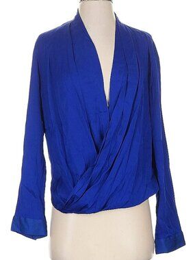 DVF Silk Blouse Issie Deep Royal Blue V-neck Wrap Draped EXC COND Size 6